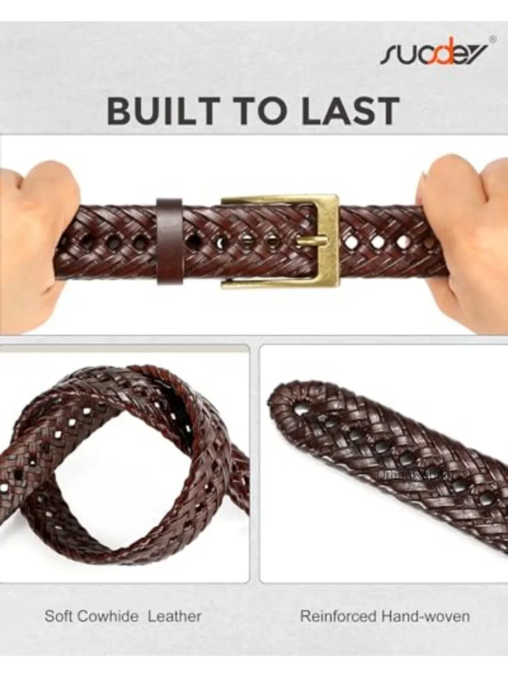 Men's Genuine Leather Braided Woven Belt Casual Dress Belt 1.2